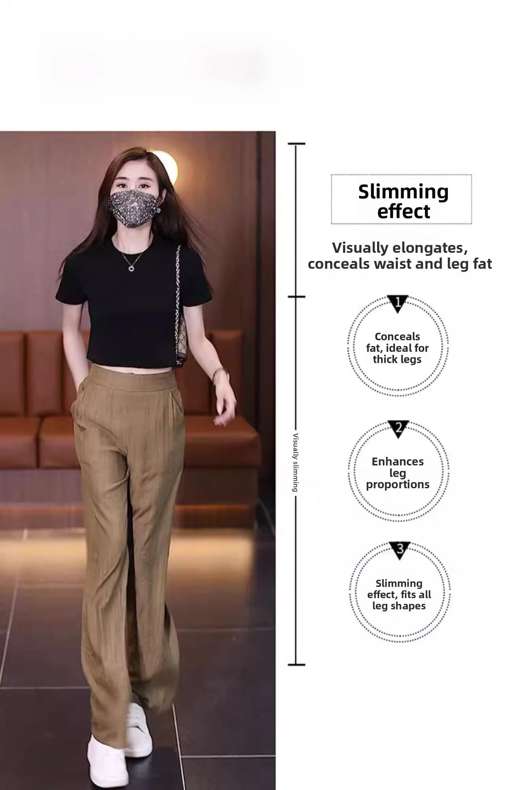 Women's Ice Silk Wide Leg Pants - High Waist Loose Casual Trousers
