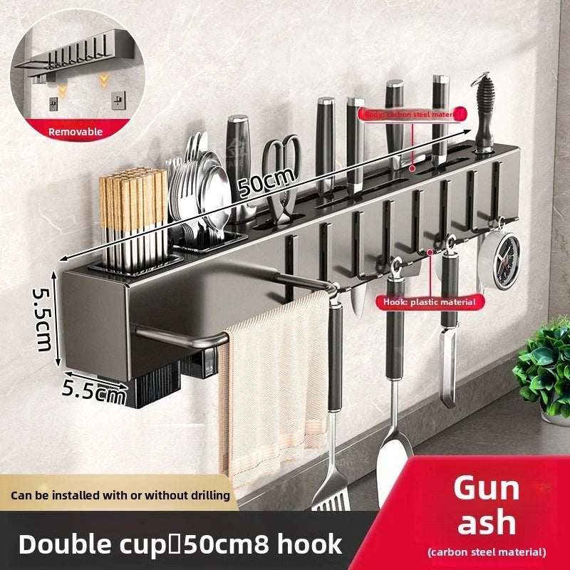 Wall Mounted Kitchen Knife and Chopstick Holder - Stainless Steel