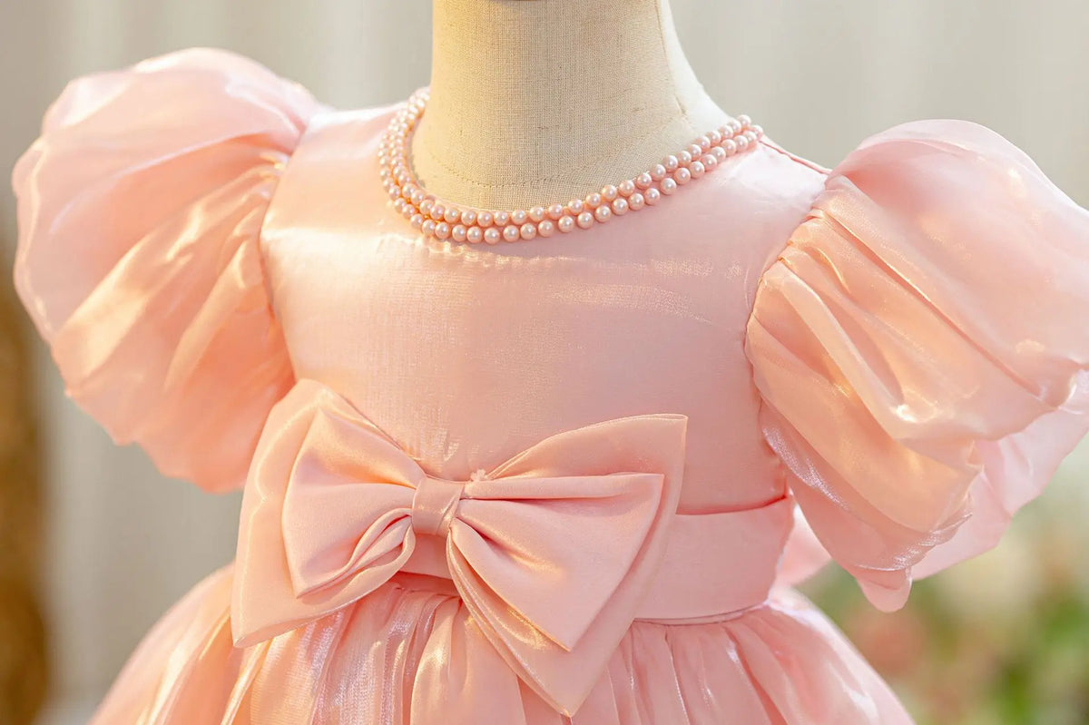 Hetiso Baby Girls Party Dress Puff Sleeve Newborn Birthday Ball Gown Beading Infant Christmas Holiday Frocks 0-2 Years