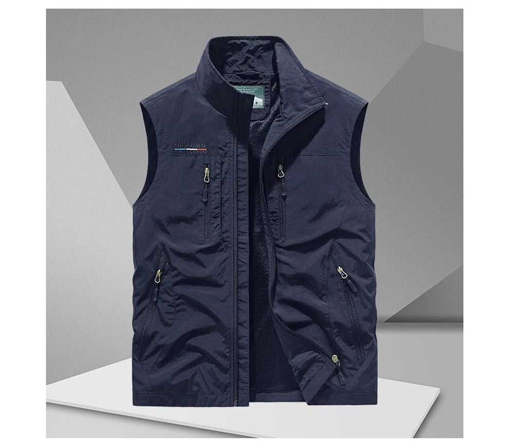 DIMUSI Summer Mens Multi-pocket Vests Casual Man Breathable Mesh Vest Sleeveless Jackets Man Outwear Fishing Waistcoats Clothing