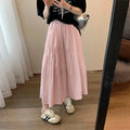 Summer Women Skirts Vintage High Waist Elastic Patchwork White Long skirt Chic pink skirt Long Cake A-line Skirt