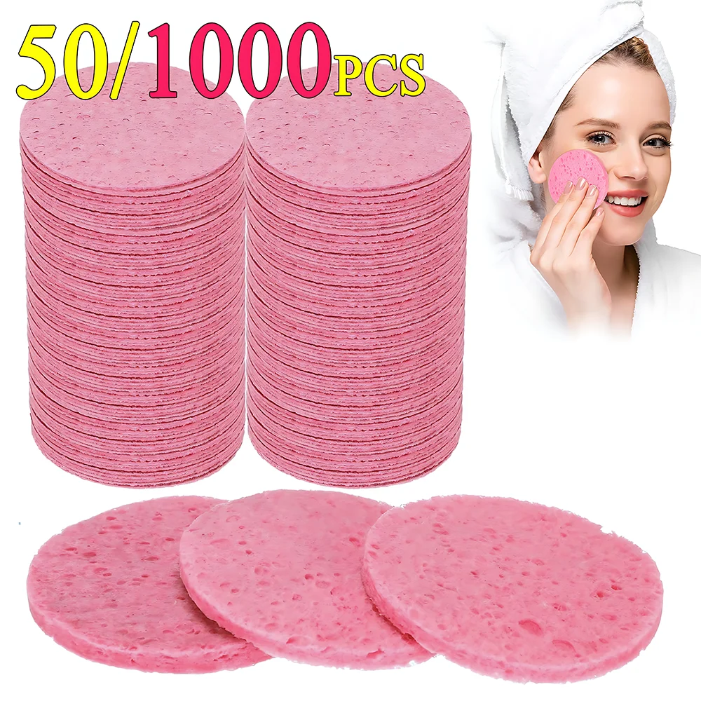 50-1000Pcs Compress Face Wash Puff Natural Wood Pulp Sponge Face Wash Puff Foaming Face Puff Cosmetic Puff Face Cleansing Sponge