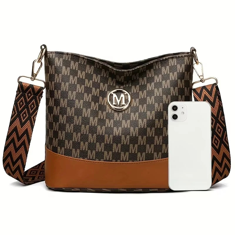 Elegant Women's Crossbody Bag with "M" Badge, Multi-Pocket Design, Adjustable Shoulder Strap, Perfect Gift for Women