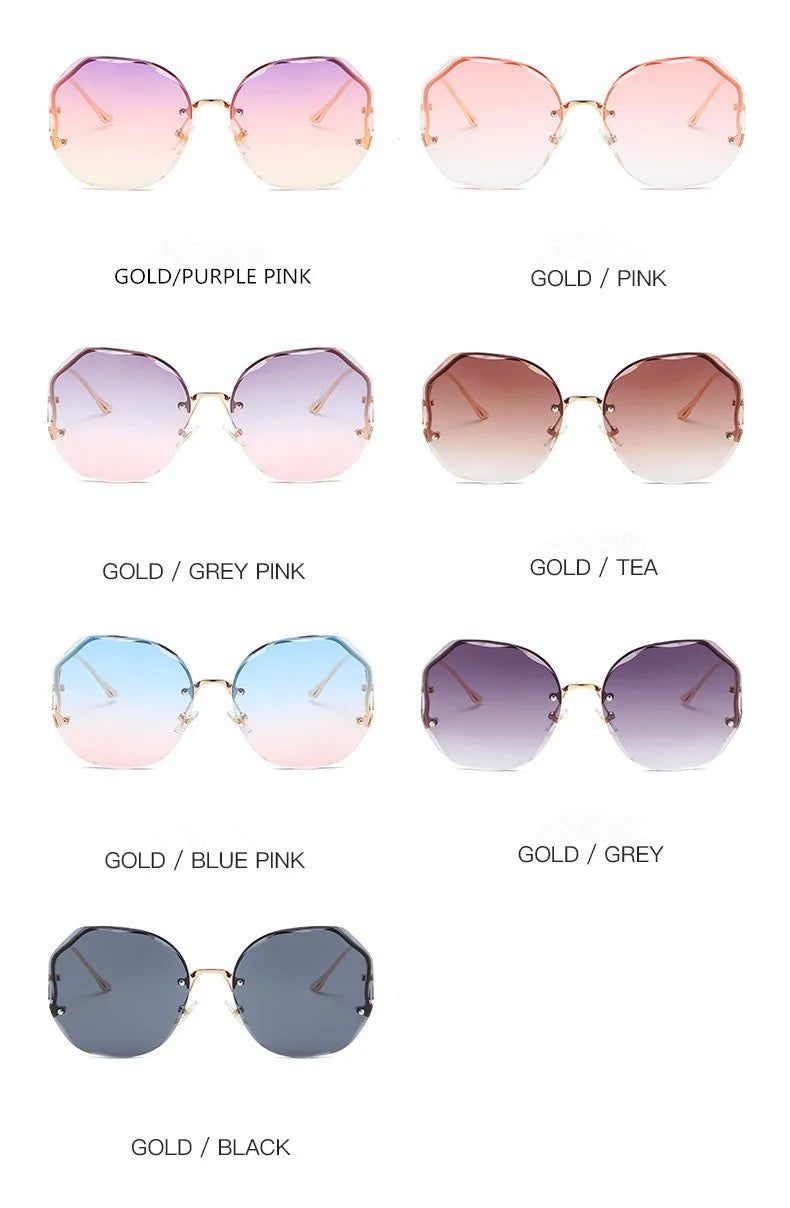 Rimless Sunglasses Polygon Fashion Popular Women Men Shades Big Frame Round Sun Glasses for Female Glasses Gradient Sunglasses