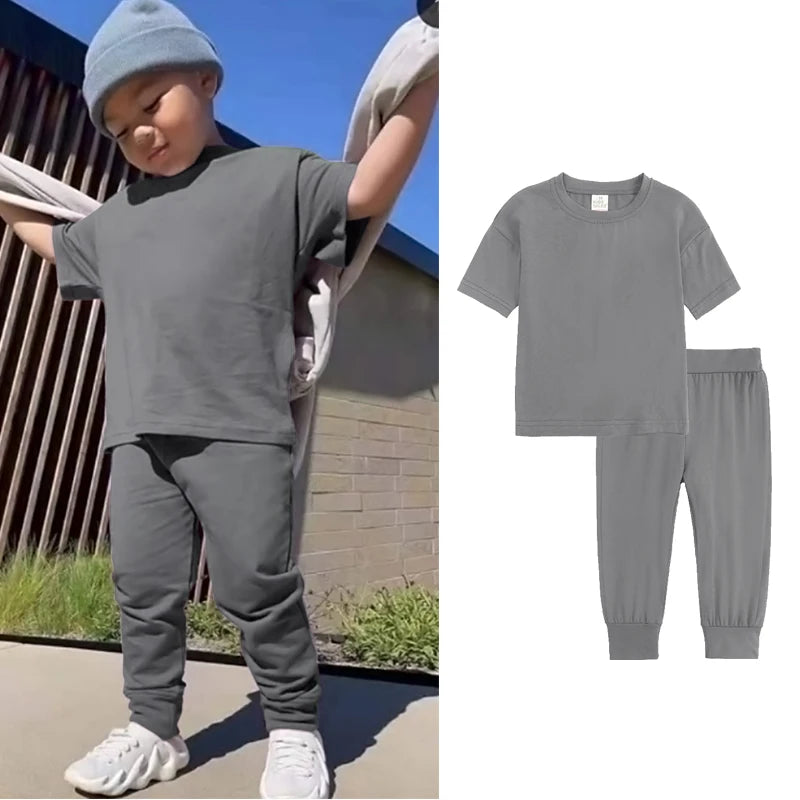 Kids Tales Toddler Unisex Cotton Short Sleeve T-Shirt and Pants Set