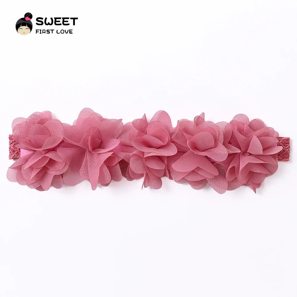 Pink Baby Flower Headband Pink Chiffon Hair Bands Handmade Diy Headwear Hair Accessories For Kids Children Newborn Toddler