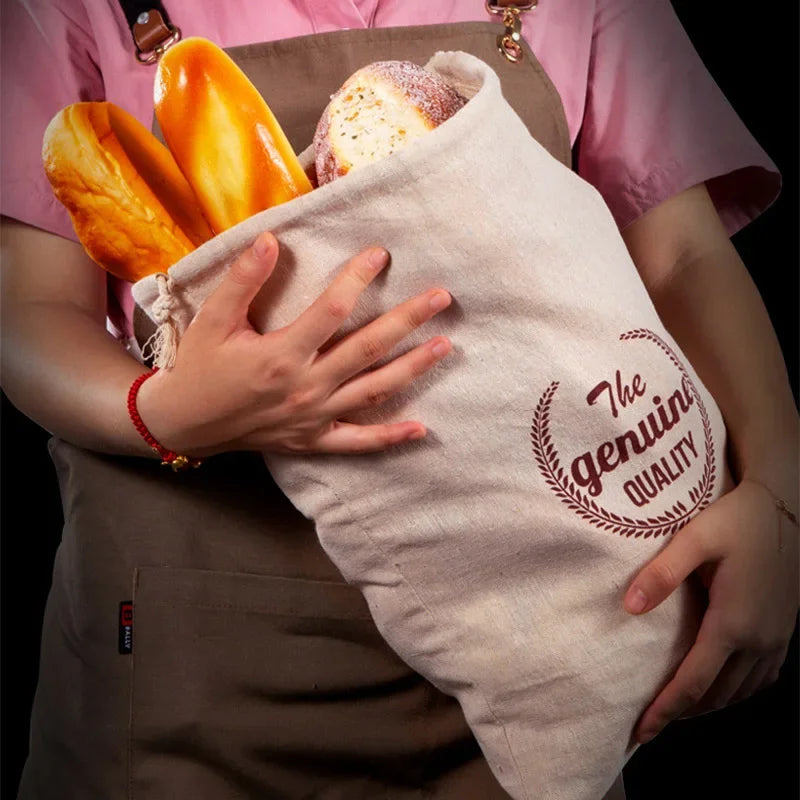 Bolsa de pan de lino, bolsas reutilizables para pan, bolsas con cordón para pan casero artesanal, bolsa para baguette, contenedores de almacenamiento de alimentos