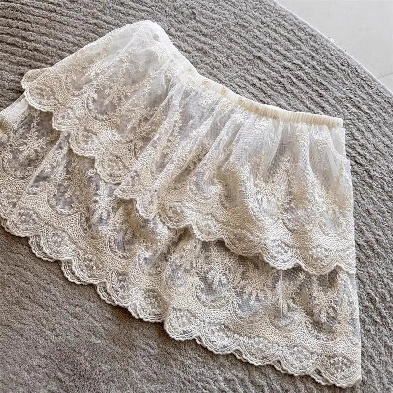 Korean Lace Embroidery Flower Skirt 2026 Faldas Mujer De Moda Elastic Waist Mini Summer Jupe Fashion Sweet Y2k Vintage Skirts