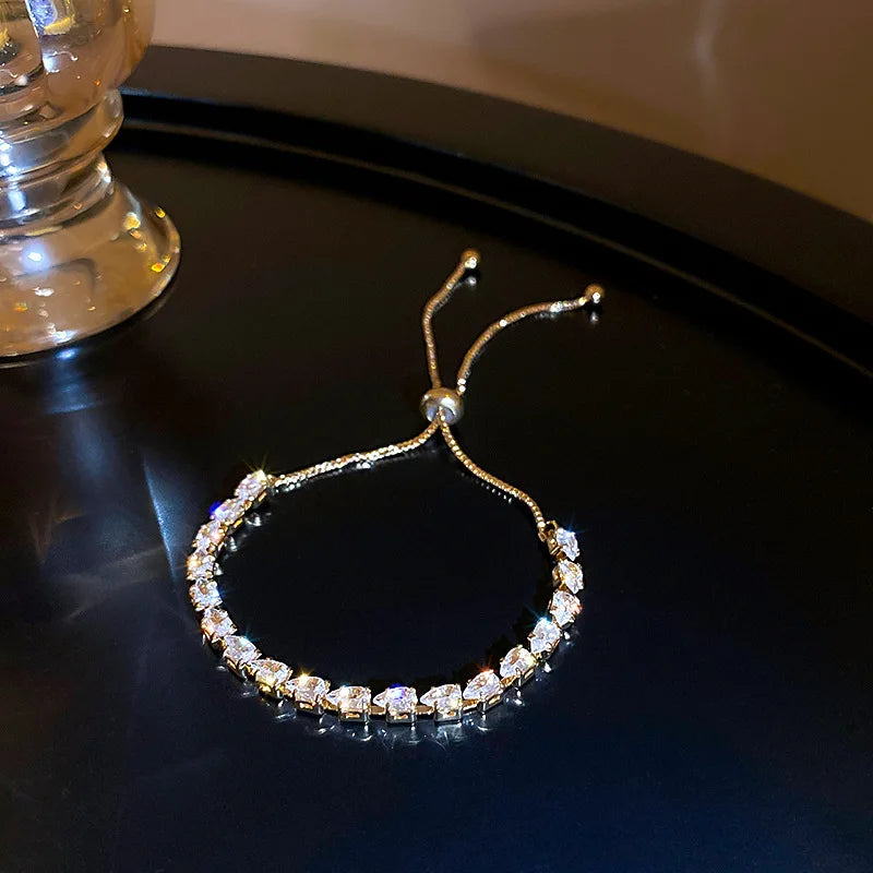 Wave Geometry Adjustable Bracelet Bangle Luxury Fashion Rhinestone Crystal Bracelets Women'S Wedding Wristband Jewelry