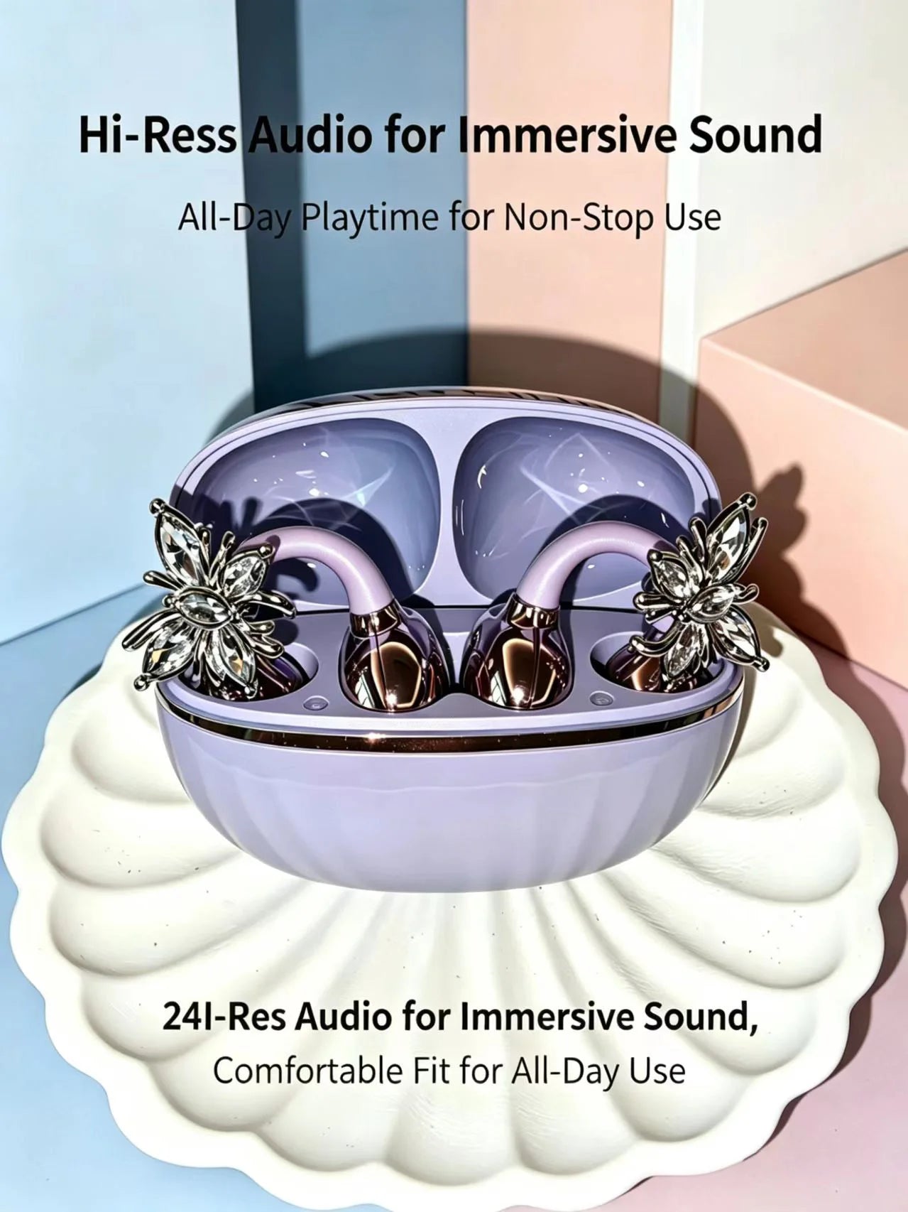 Universal Open Hook Bluetooth Headphones HD Noise Reduction Call Wireless Earphones , Come with Extra Crystal Diamond Butterfly
