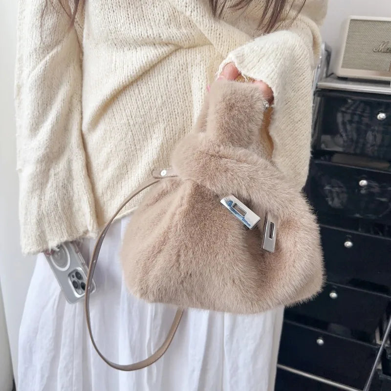 ABQP Women's Faux Fur Shoulder Bag - Plush Crossbody Handbag