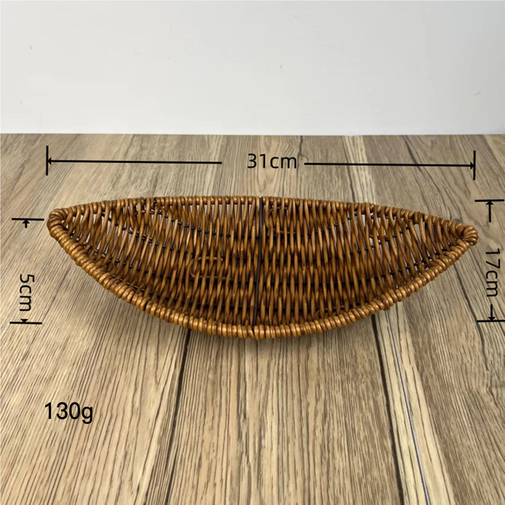 Leaf Shape Bread Display Fruit Dish Baskets Leaf Rattan Weaving Basket Serving Storage Bowls for Family Friend Neighbor Gift