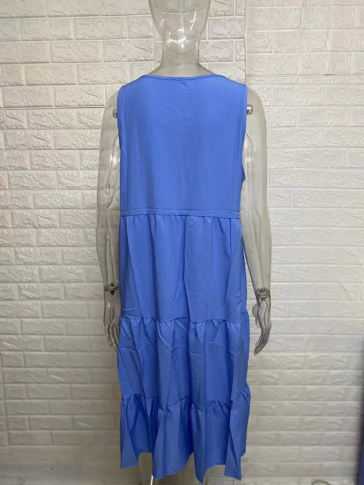Women Summer Dress Bohemian Sleeveless Round Neck Splicing Big Swing Beach Woman Knee Length Dresses Vestidos JQMY8806