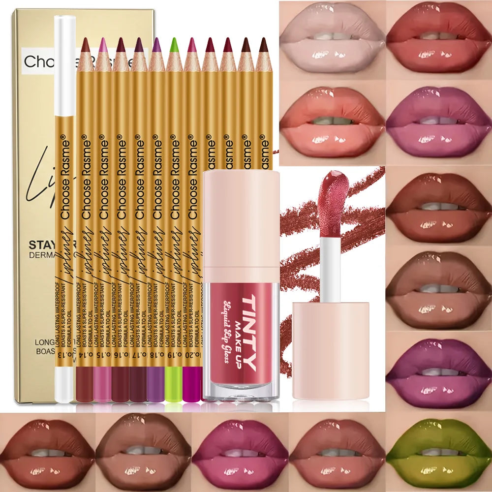 Choose Rasme 12Pcs Matte Lip Liner and Liquid Lip Gloss Makeup Kit
