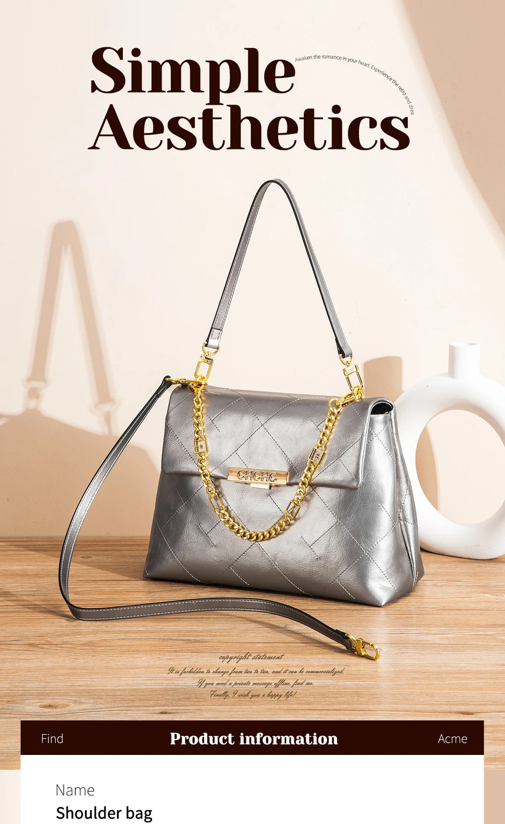 CHCH Women's Tote Bag - Black Faux Leather Diamond Grid Pattern