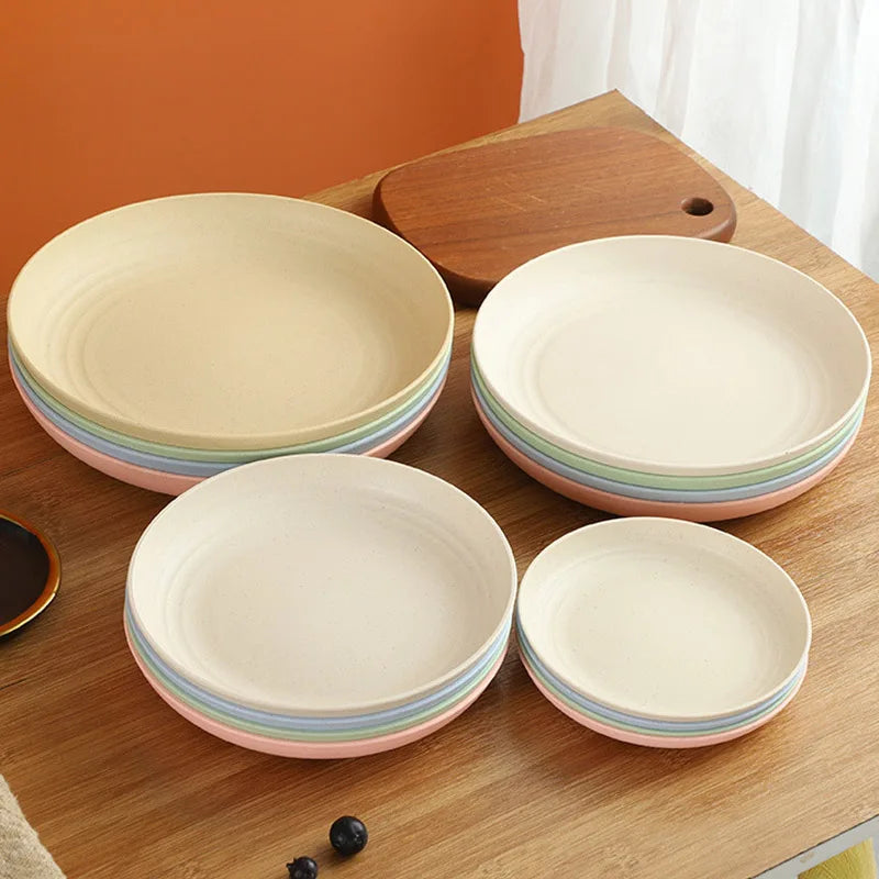 Wheat Straw Solid Color Round Plates Salad Dessert Dinner Reusable Microwave Safe Anti Fall And Shatter Plates Fruit Plate