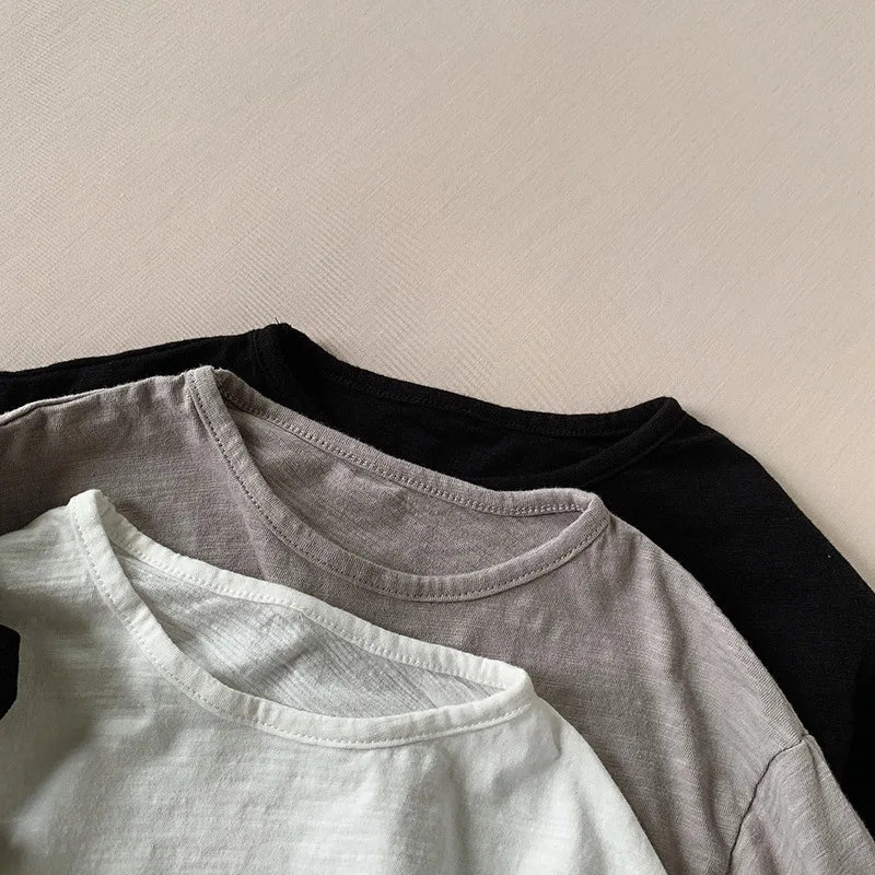 Spring Autumn Kids New Solid Long Sleeves Sweatshirt Boys Loose Cotton Top Clothes Baby Girl Boy Casual Soft Pullover T-Shirts