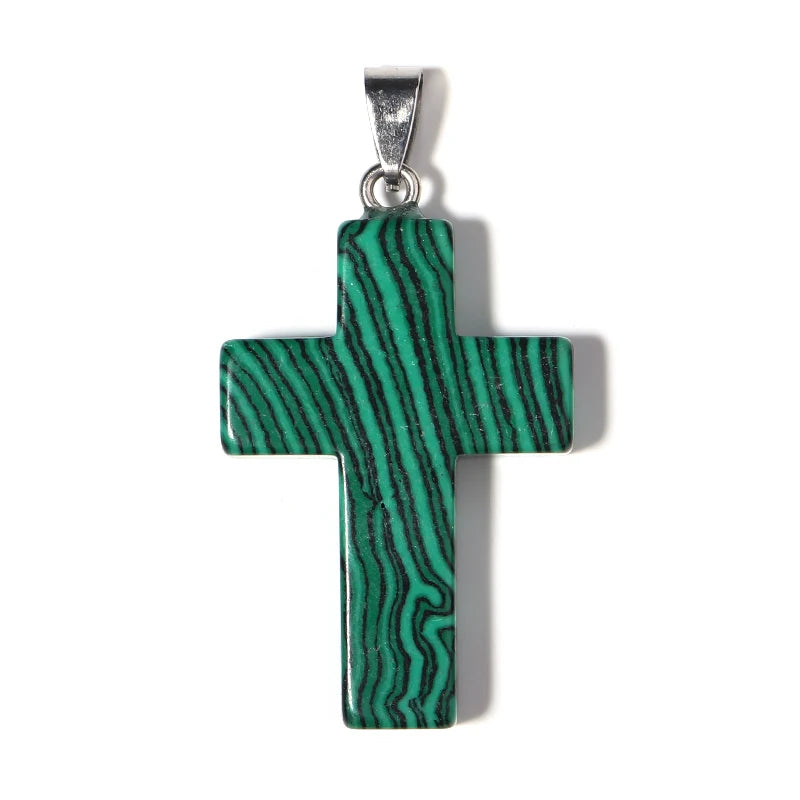 Natural Stone Cross Charm With Metal Loop Tiger Eye Opal Jewelry Prayer Pendant Necklace Making Accessories Diy Components