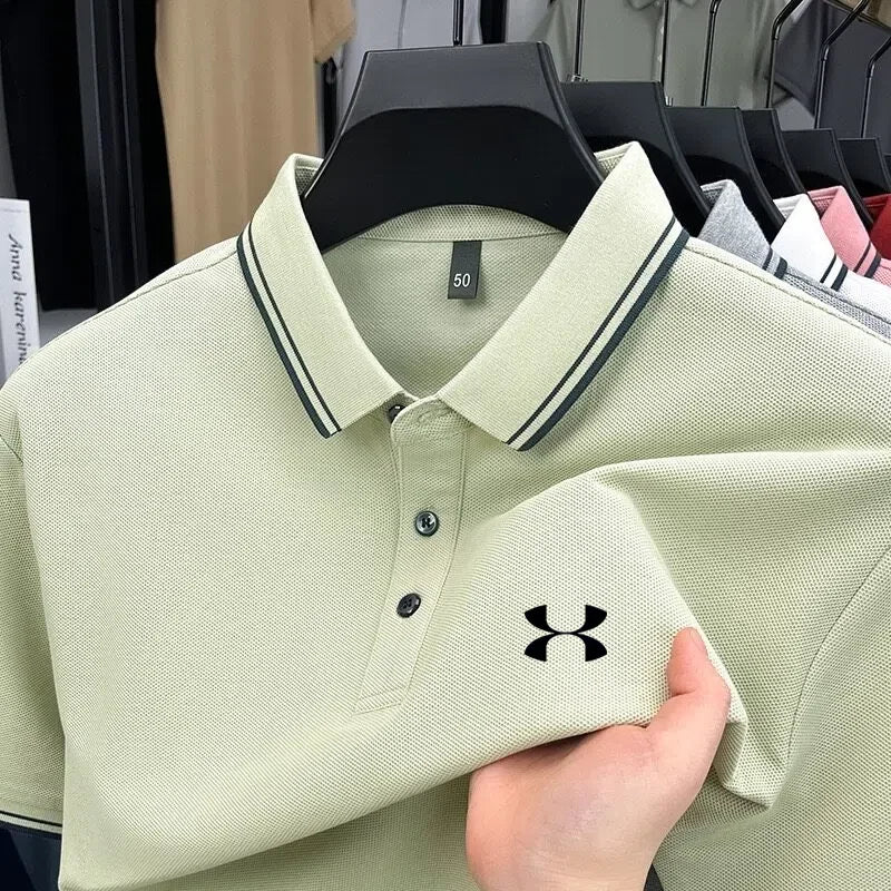 Men's Casual Short Sleeve Polo Shirt - 100% Cotton Striped Top