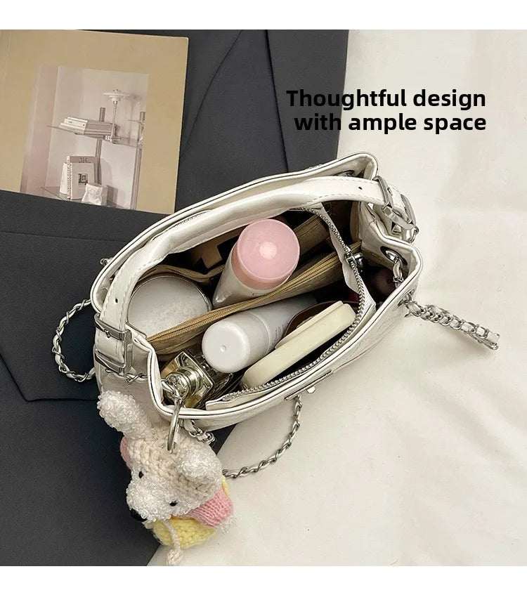 Korean Style Casual Women's Large Capacity Simple Tote Bag Fashion Trendy Underarm Leisure Handbag Daily Match PU Material