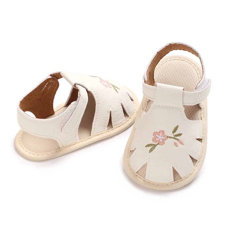 New big bow floral 0-18 months baby princess shoes sandals breathable PU upper walking shoes