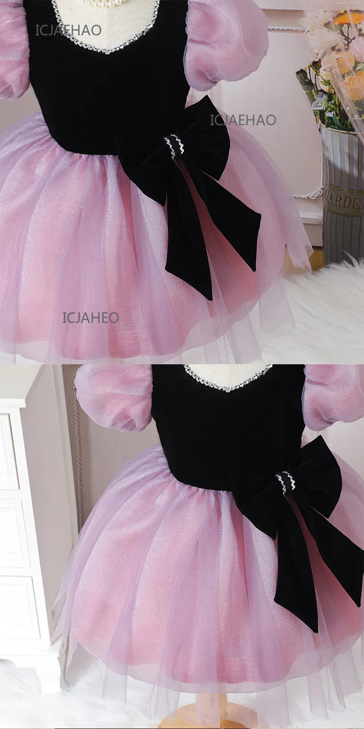 2025 Party Dress Vestido Children Girls Princess Tutu Gown Banquet Piano Host Dresses Outfit Costume New Matching Kids Birthday