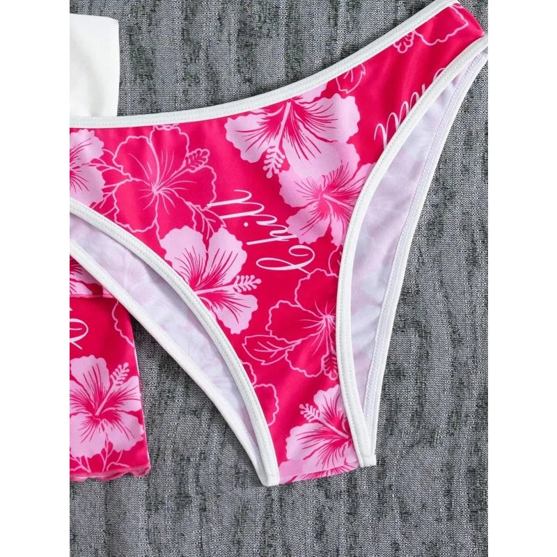 Elegant Floral Color Block Swimsuit Women Triangle Halter High-Waist Bikini Set Cover Up Skirt 2026 New Micro Bikini Three-Piece