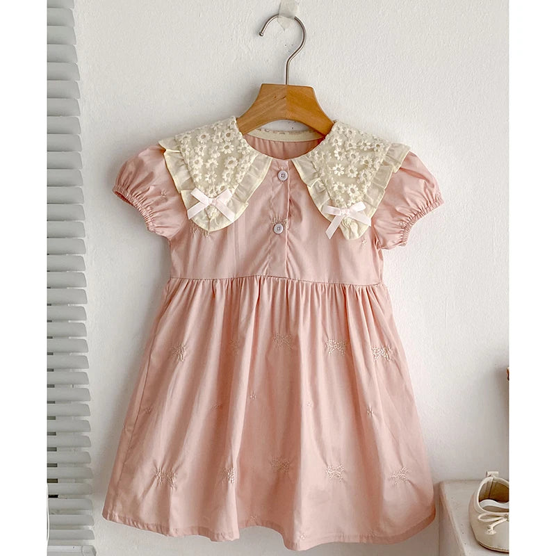 Girls Bow Princess Dress | Puff Sleeve Embroidery Party Dress