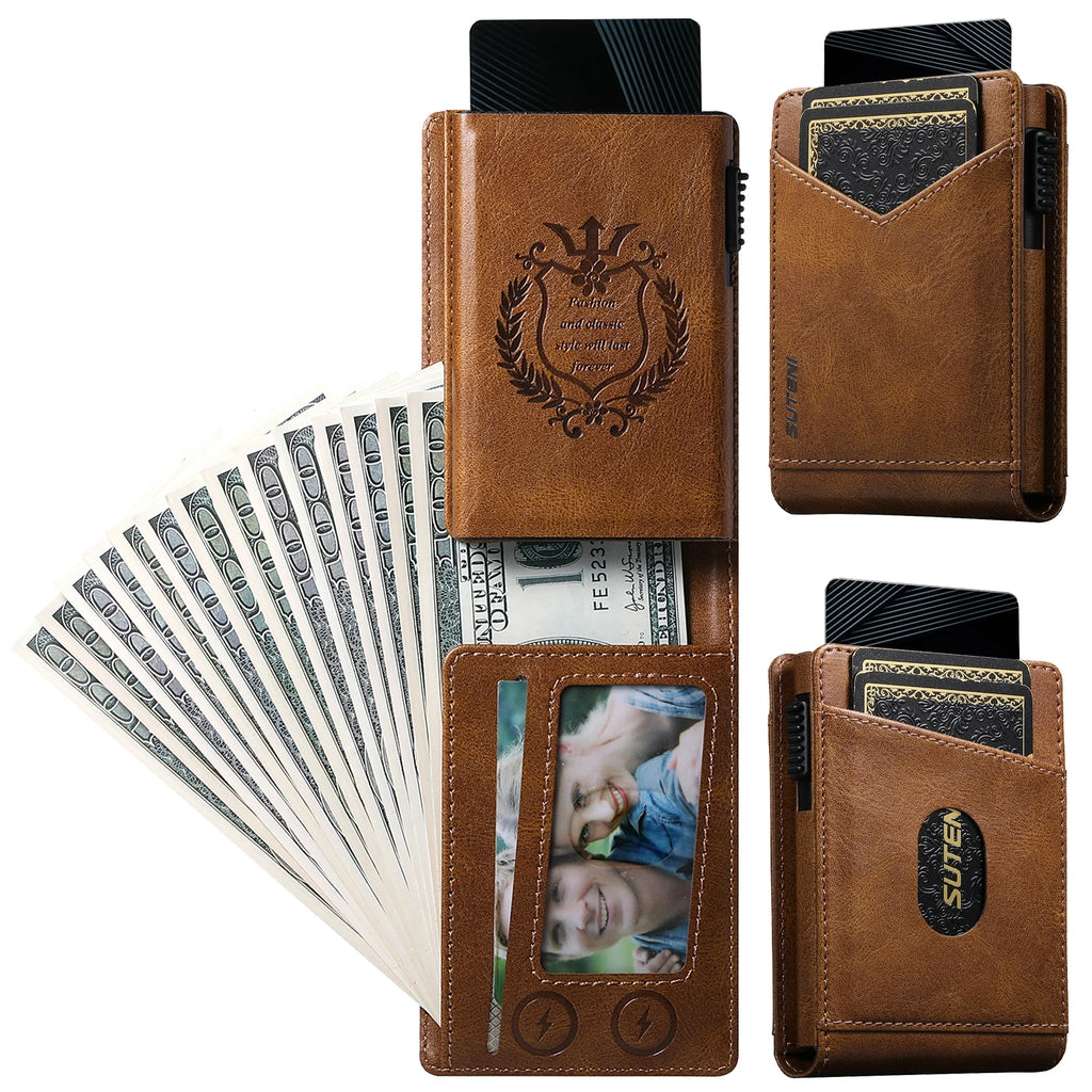 SUTENI Card Slot Wallet Flip Cover Faux Leather Card Box Pressing The Button Automatically Ejects The Card