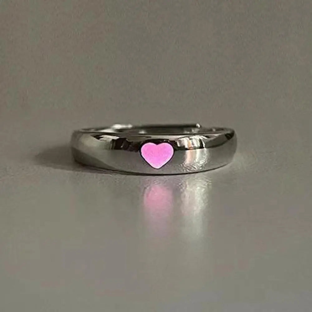 Adjustable Punk Noctilucent Cute Star Heart Love Rings Luminous Glow In The Dark for Men Women Lover Gifts Halloween Party