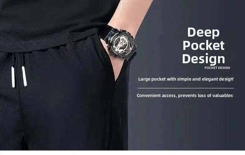 Summer Casual Ice Silk Pants Men's Trendy Large Size Long Trousers Korean Style Thin Straight Loose Sports Pants Quick Dry