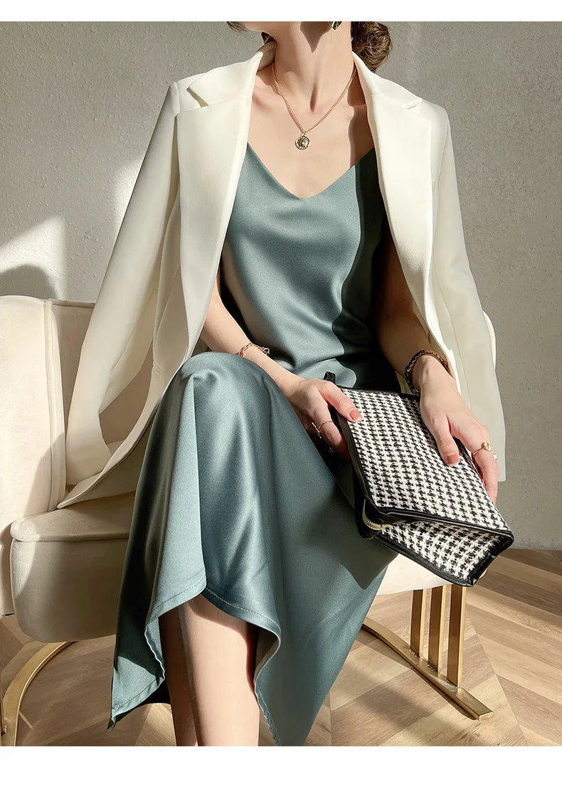 Sexy Solid Color Camisole Nightgown for Women Midi Length Sleeveless Slip Dress Inner Layer Base Dress Home Sleepwear Nightwear
