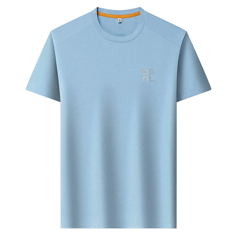High end brand ice silk short sleeve summer breathable comfort quick drying men's T-shirt fashion printed casual round neck top