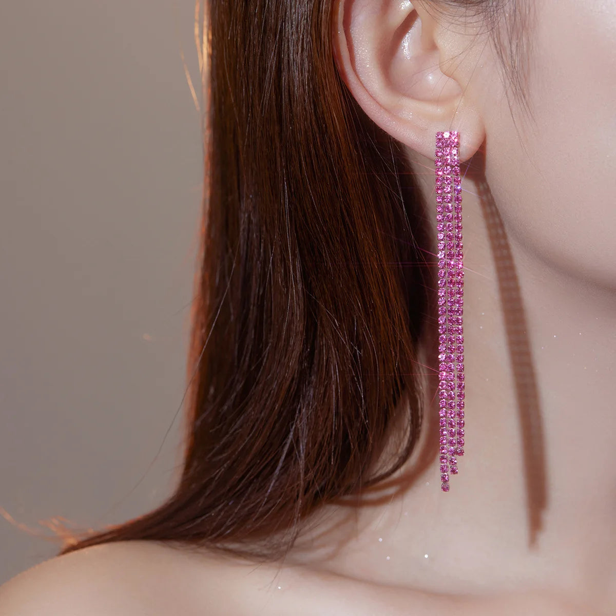 Treazy Shiny 4 Lines Rhinestone Crystal Tassel Long Earrings For Women'S Wedding Hanging Dangle Earrings Bridal Brincos