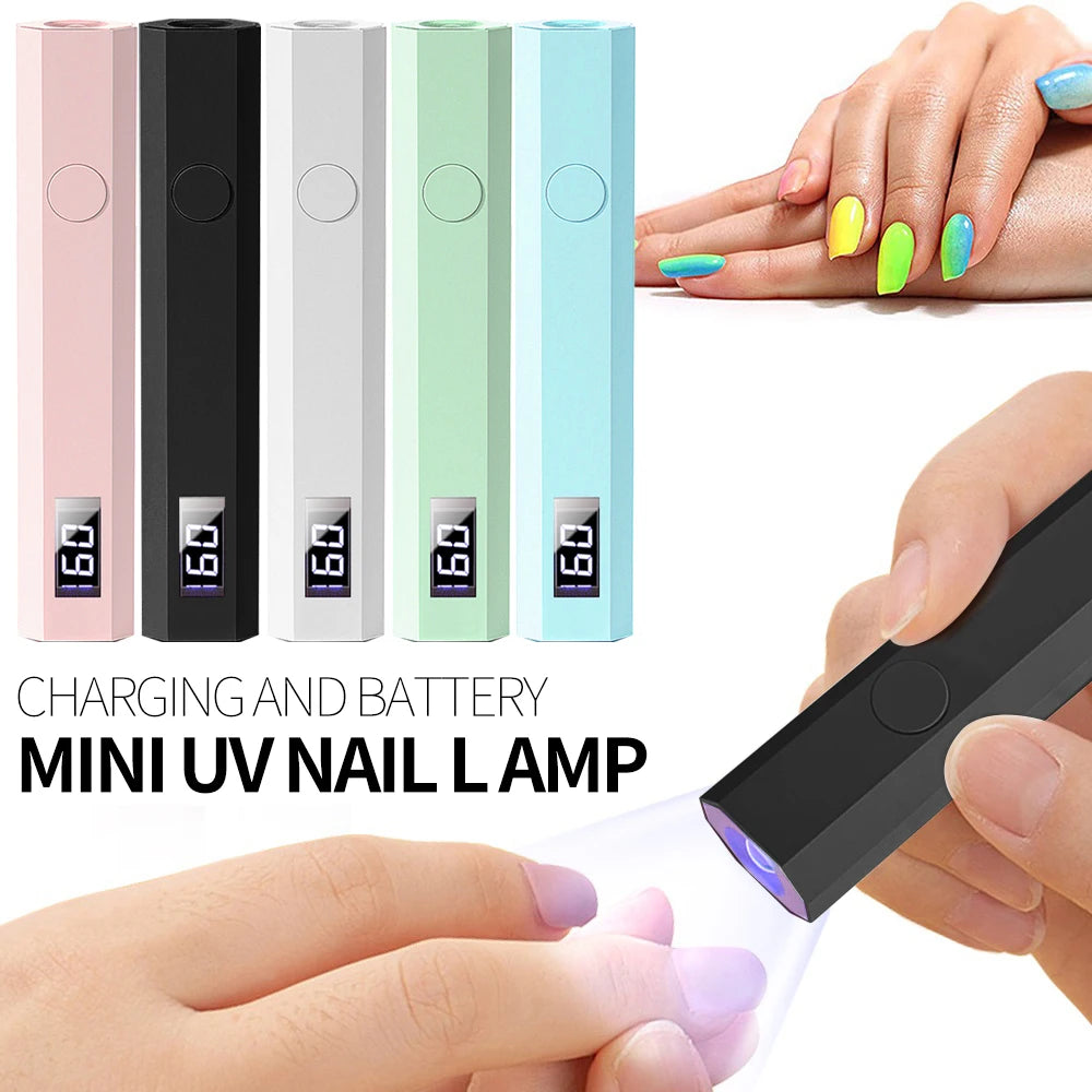 YIKOOLIN Portable Rechargeable UV LED Nail Dryer Mini Gel Polish Curing Lamp 2 Timing Modes USB Charging Manicure Tool Home Use