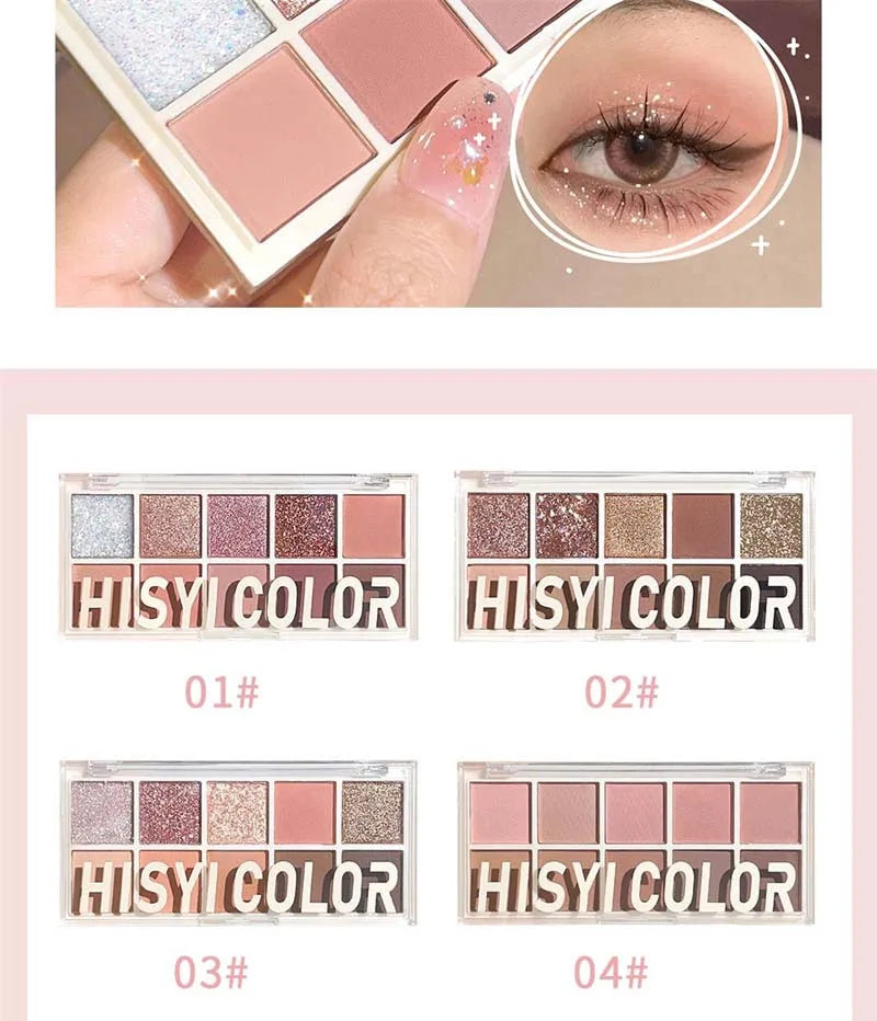 10 Colors Shimmer Matte Eyeshadow Palette Nude Glitter Shiny Pigment Eye Shadow Long Lasting Waterproof Make Up Palette Cosmetic