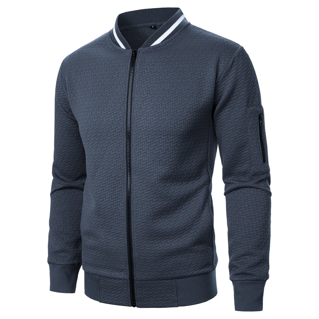 New Men's New Zip Stand Collar Sweatshirt Jacket Men's Casual Jacquard Cardigan Sweatshirts Baseball Jackets Men Clothing