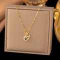 New Micro-Inlay Zircon Swan Flower Heart Projection Moon Pendant Necklace For Women'S Stainless Steel Valentine'S Day Jewelry