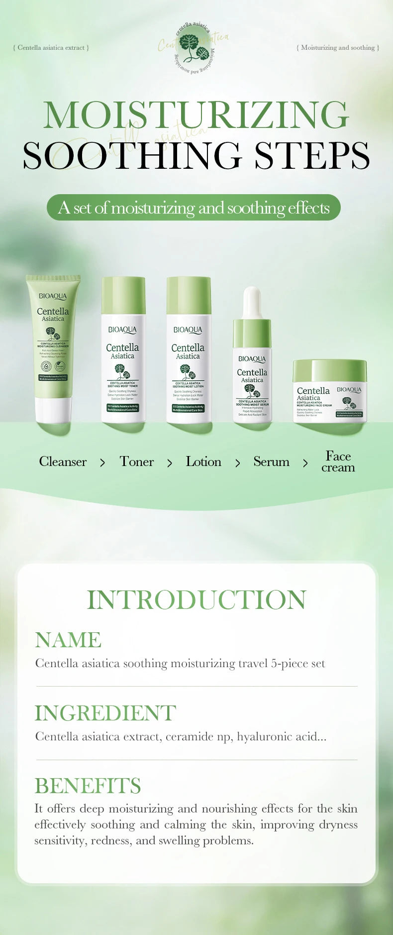 BIOAQUA Centella Asiatica 5-Piece Moisturizing Skin Care Set