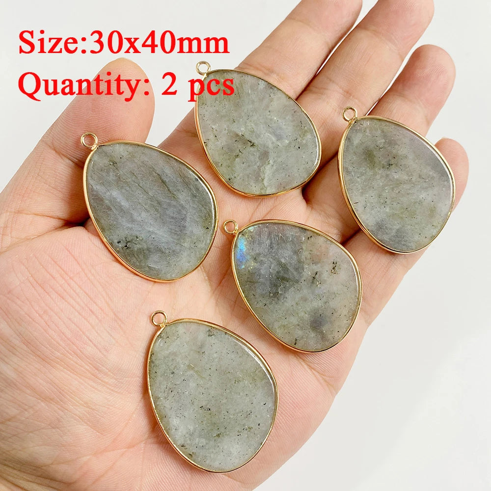 2PCS Natural Labradorite Stone Pendant - Irregular Jewelry Charm