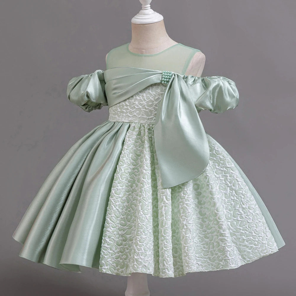 HETISO Vintage Dots Baby Dresses Design Sleeve Girl Kid's Dress Pearl Irregular Bowknot Gowns Frocks for Girls 1-6 Years