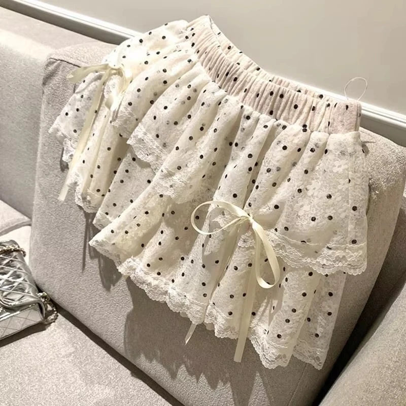 Mini Skirts for Women Sweet Cute Jupe Fashion Summer Japanese 2026 Faldas Mujer De Moda Bow Polka Dot Ruffles Y2k Skirt
