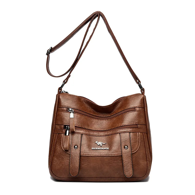 Trendy Women's Soft Leather Shoulder Bag Large Capacity Diagonal Crossbody Bag Street Style Matron Bag Fashionable All-Match
