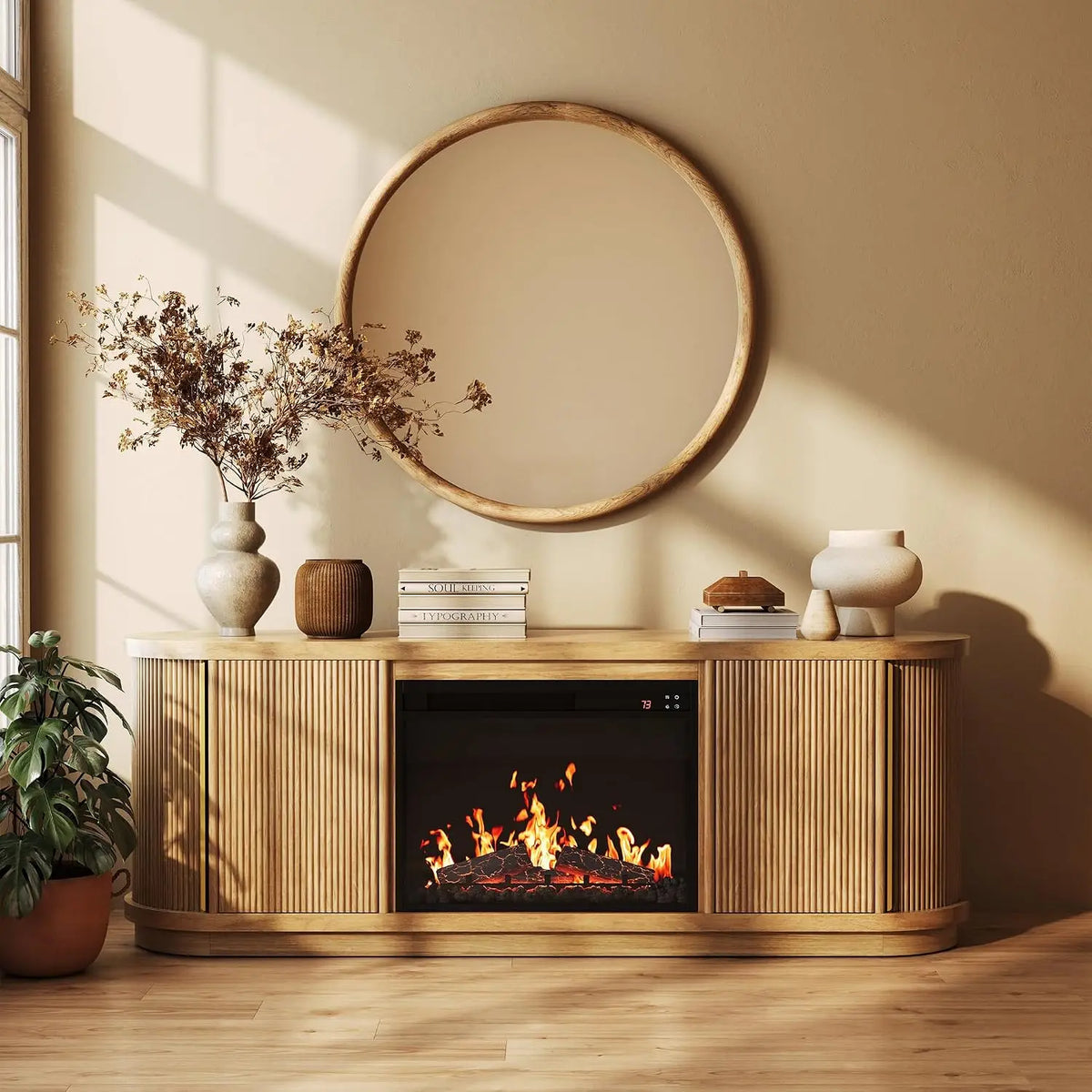 67" TV Stand Electric Fireplace Heater Entertainment Center Living Room Furniture, Customized