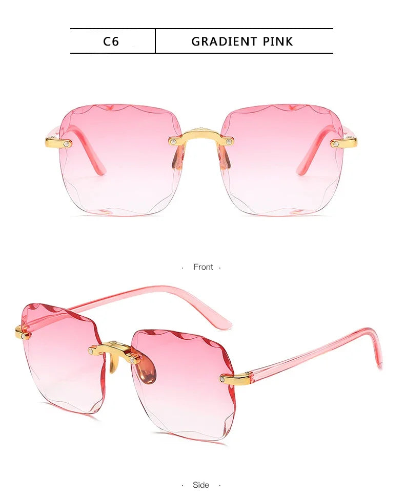 Square Rimless Sunglasses Women Luxury Brand Designer Summer Glasses Fashion Sun glasses For Men UV400 Shades Oculos