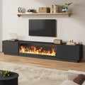 94.5" Fluted Fireplace TV Stand for Living Room, Natural Wood, Customized