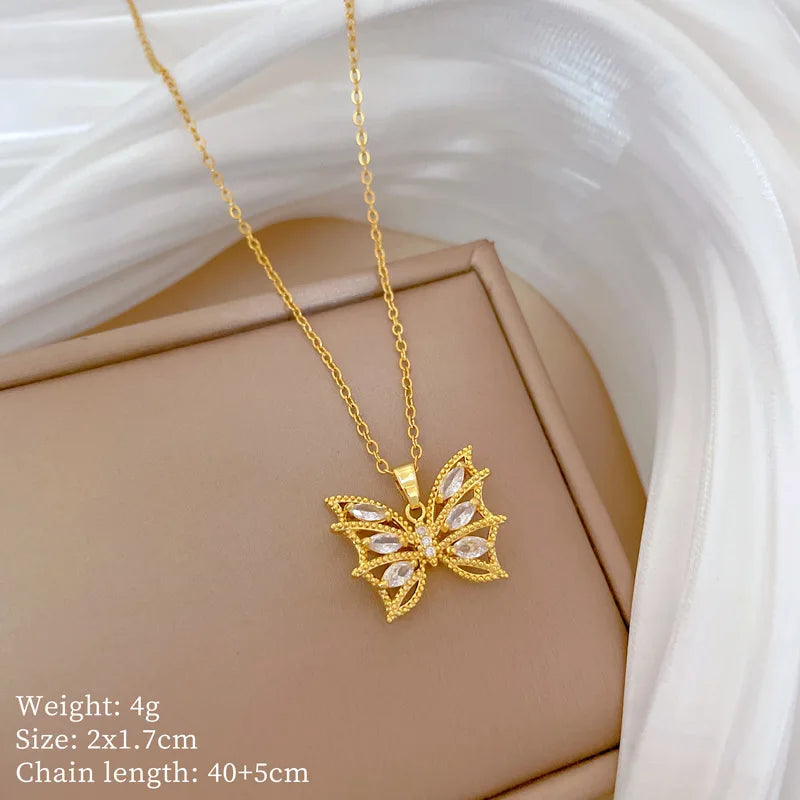 Full Zircon Cross Necklace For Women'S Gold Color Anti-Tarnish Titanium Steel Jewelry