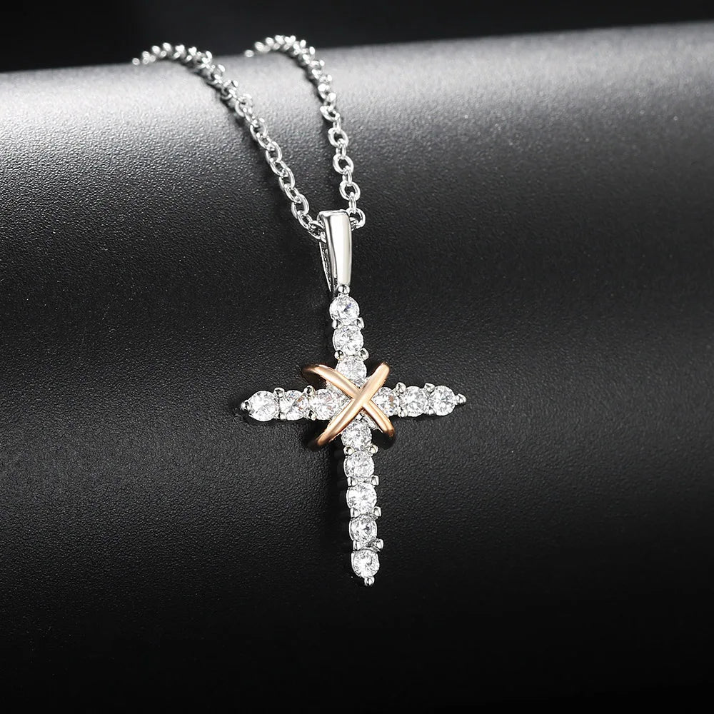 Cross Pendant Necklace For Women'S Iced Out Crystal Silver Plated Chain Collar Choker Necklace Christmas Jewelry Fashion N456