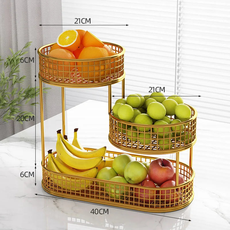 Bandeja de frutas de lujo ligera de múltiples capas, estante de almacenamiento de aperitivos de metal rectangular, cesta para mesa de centro de sala de estar