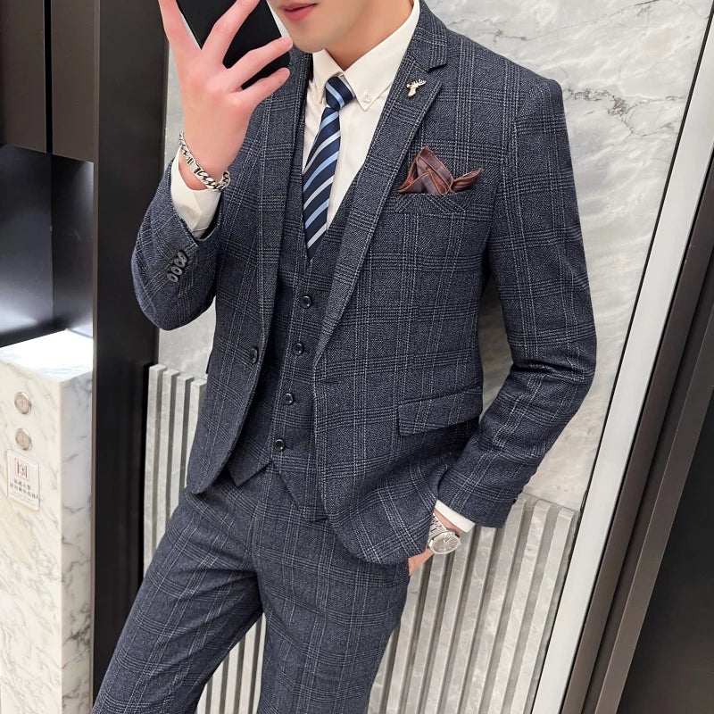 Men's Slim Fit Three Piece Suit Set by Banquet Blaze All In One Formal Wedding Banquet Wear for Stylish Men